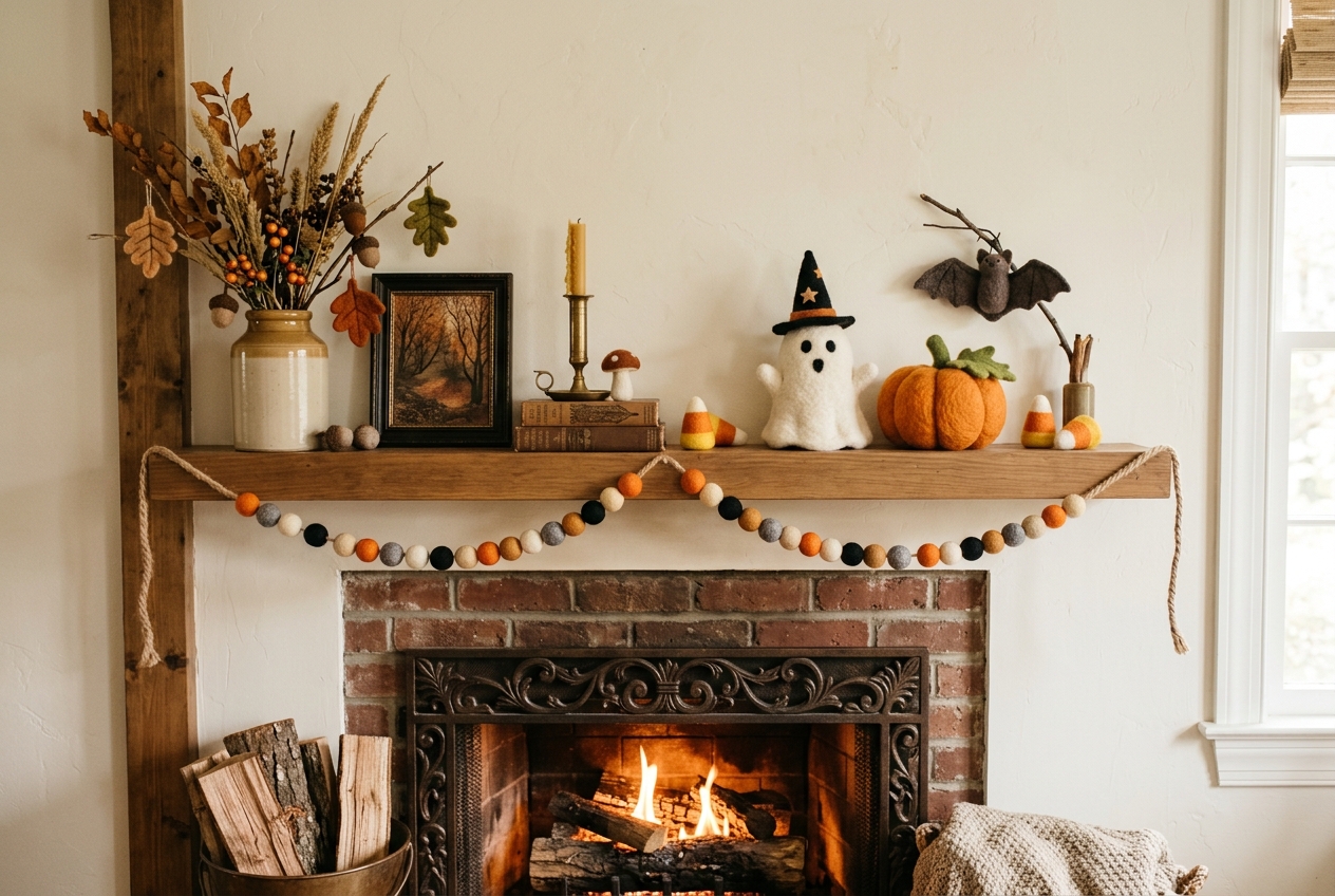 30 Stunning Halloween Mantel Ideas for a Spooky Look 21 halloween mantel ideas felted decor