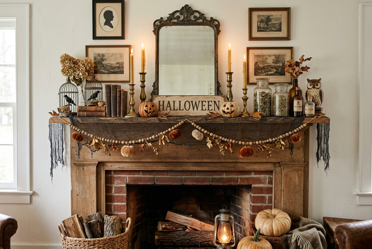 30 Stunning Halloween Mantel Ideas for a Spooky Look 23 halloween mantel ideas vintage decor