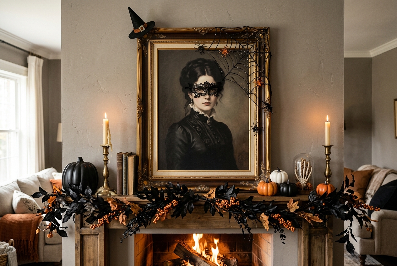 30 Stunning Halloween Mantel Ideas for a Spooky Look 24 halloween mantel ideas dress up art