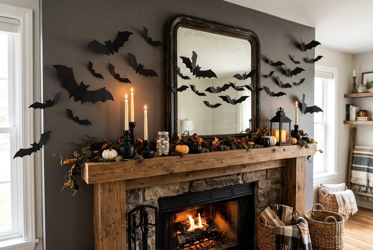 30 Stunning Halloween Mantel Ideas for a Spooky Look 27 halloween mantel ideas bats