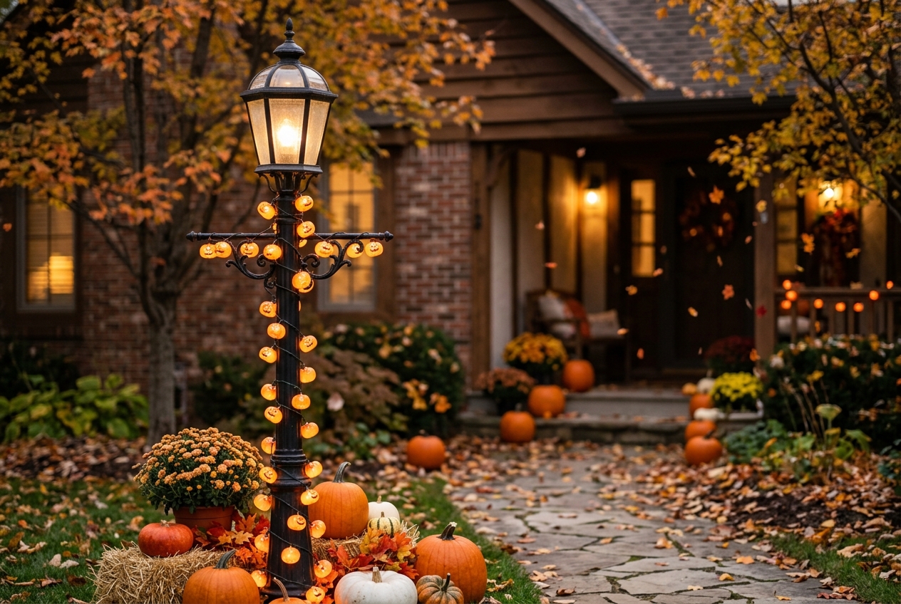 57 Top Outdoor Halloween Decoration Ideas for 2024 27 Halloween lights wrapped around lamp post