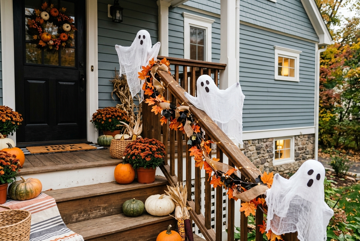 57 Top Outdoor Halloween Decoration Ideas for 2024 30 Front porch steps decorated for Halloween