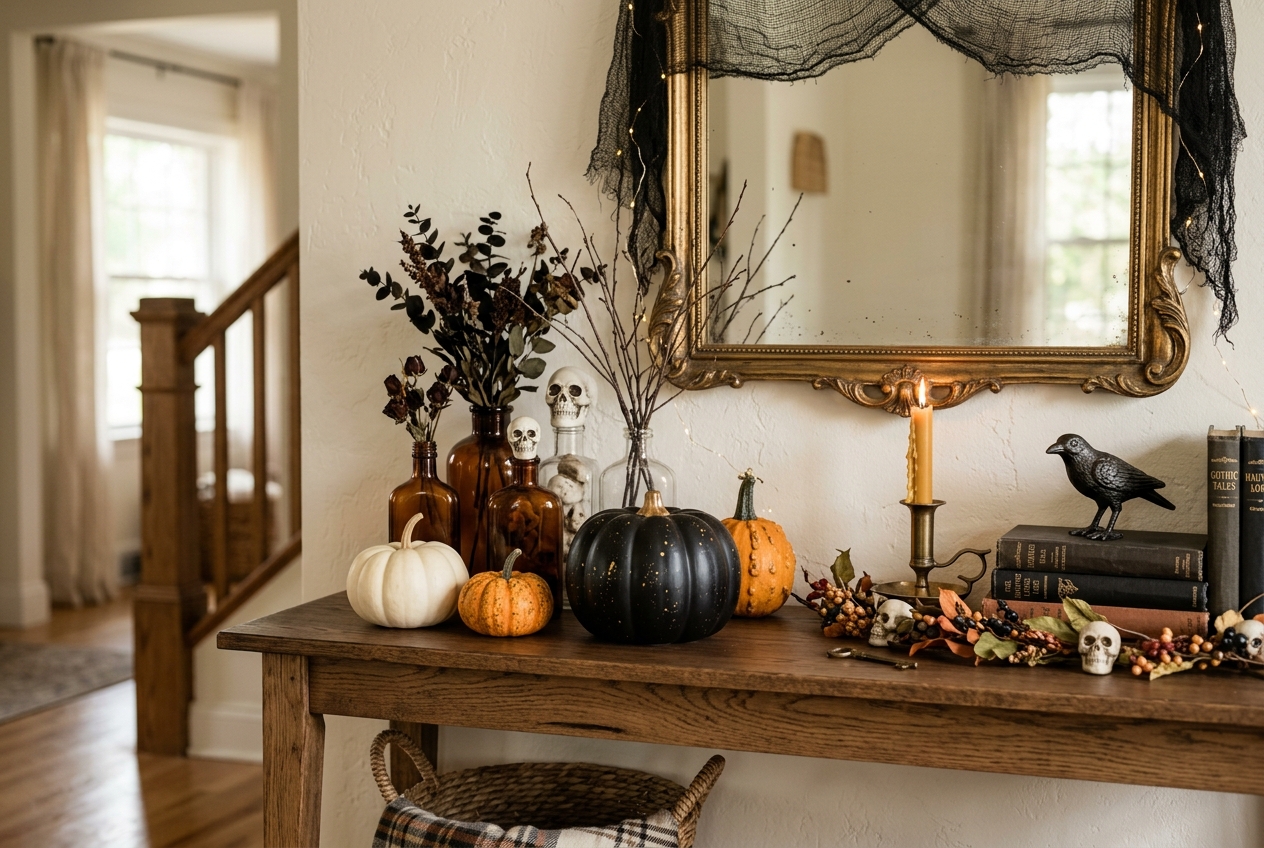30 Stunning Halloween Mantel Ideas for a Spooky Look 31 halloween mantel ideas flat surfaces