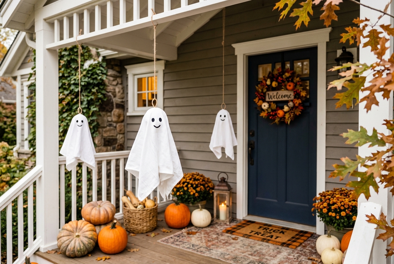 57 Top Outdoor Halloween Decoration Ideas for 2024 32 Decorations hanging off front porch