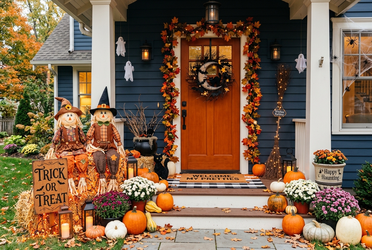 57 Top Outdoor Halloween Decoration Ideas for 2024 56 Front porch decorated for Halloween