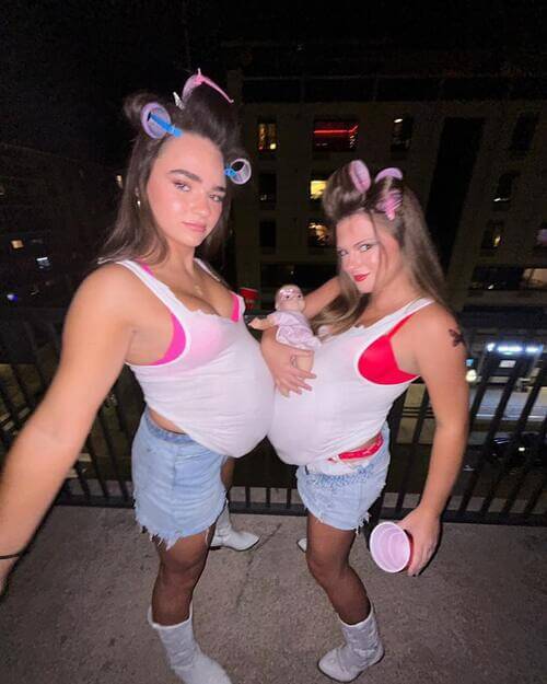 Pregnant woman Halloween costume best friends