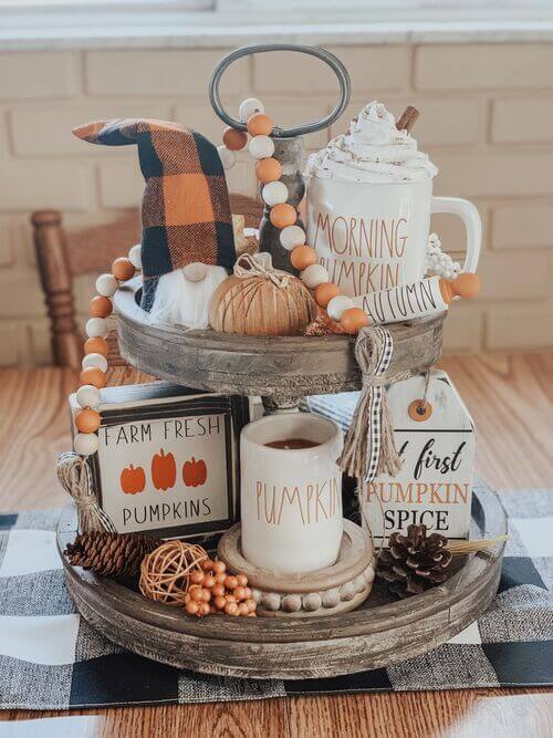 fall tiered tray decor