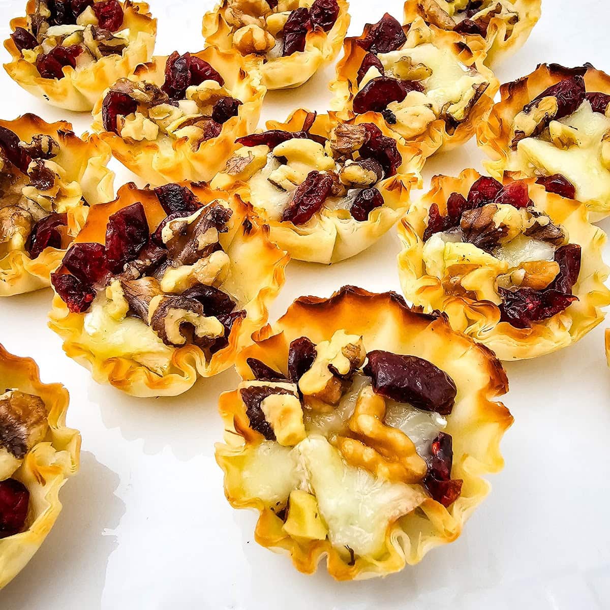 Baked Cranberry and Walnut Brie Bites in Phyllo Shells 1 cranberry and walnut brie bites featured image