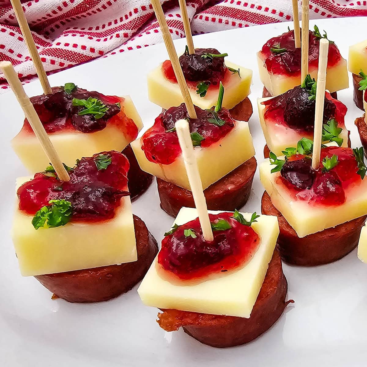 cheesy sausage cranberry skewers featured image