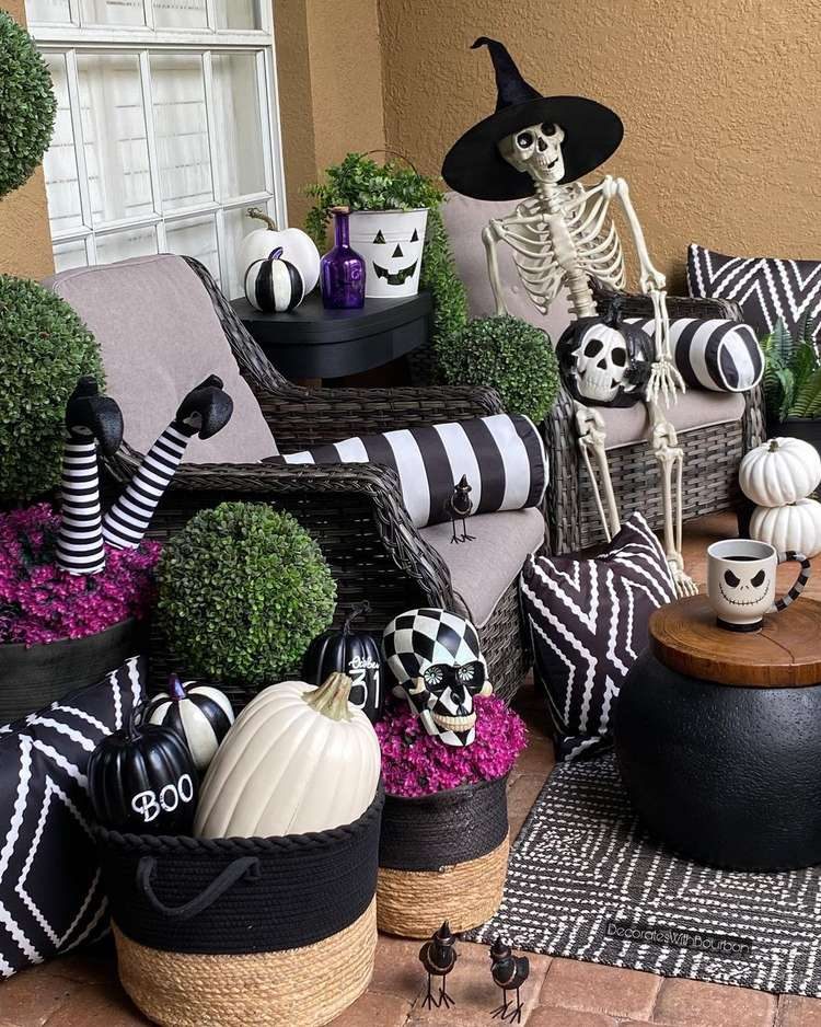 Purple and black Halloween porch