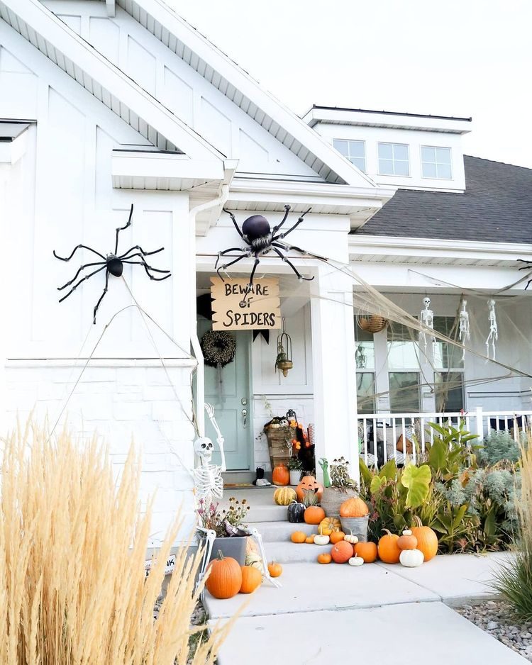 Halloween porch with spiders