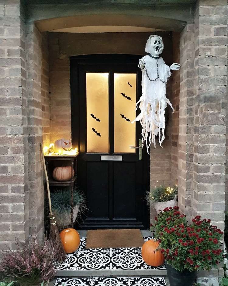 Frosted door windows with bats