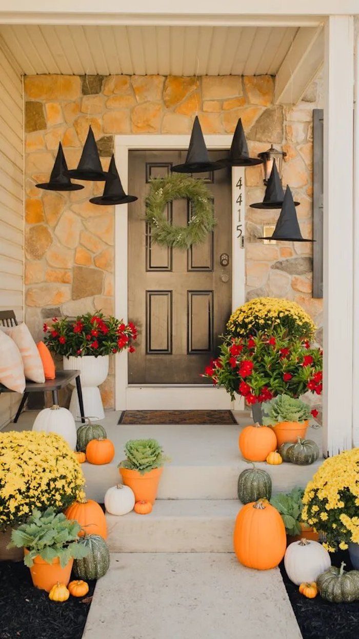 Floating witches hats on porch
