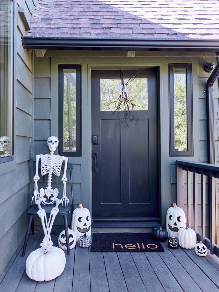 spooky front door skeleton