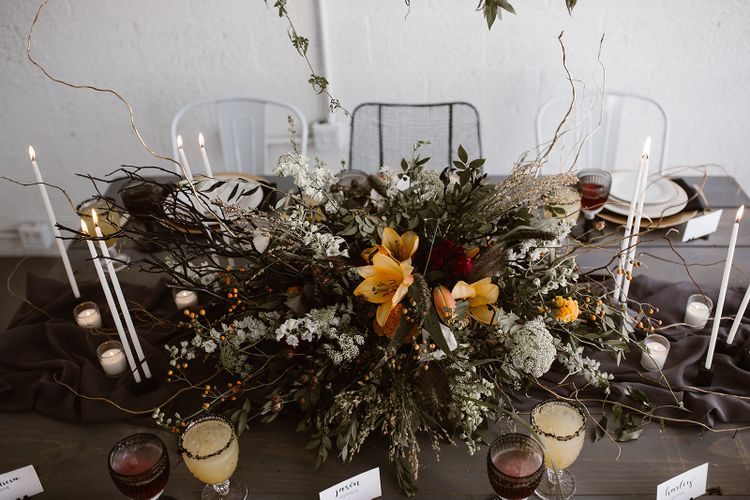 large floral Halloween centerpiece