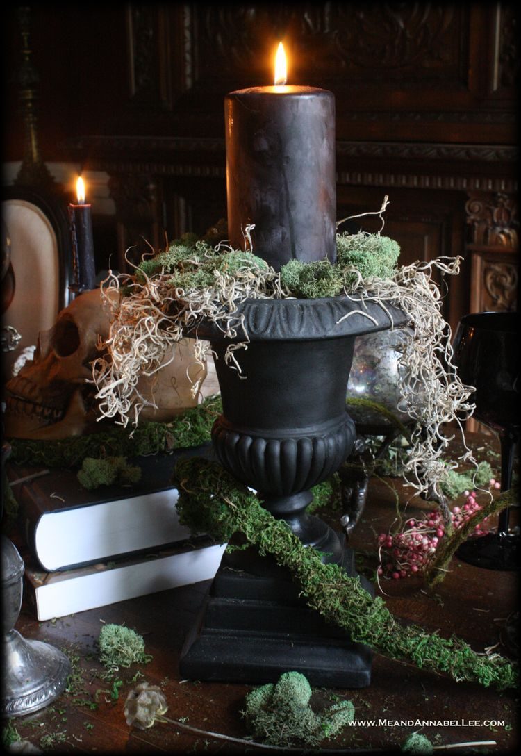 black candle Halloween centerpiece