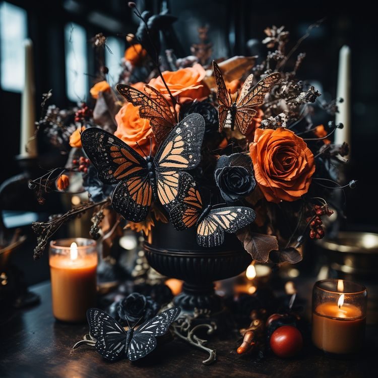 black and orange Halloween centerpiece