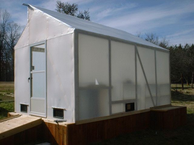 Simple polythene greenhouse on a wooden base