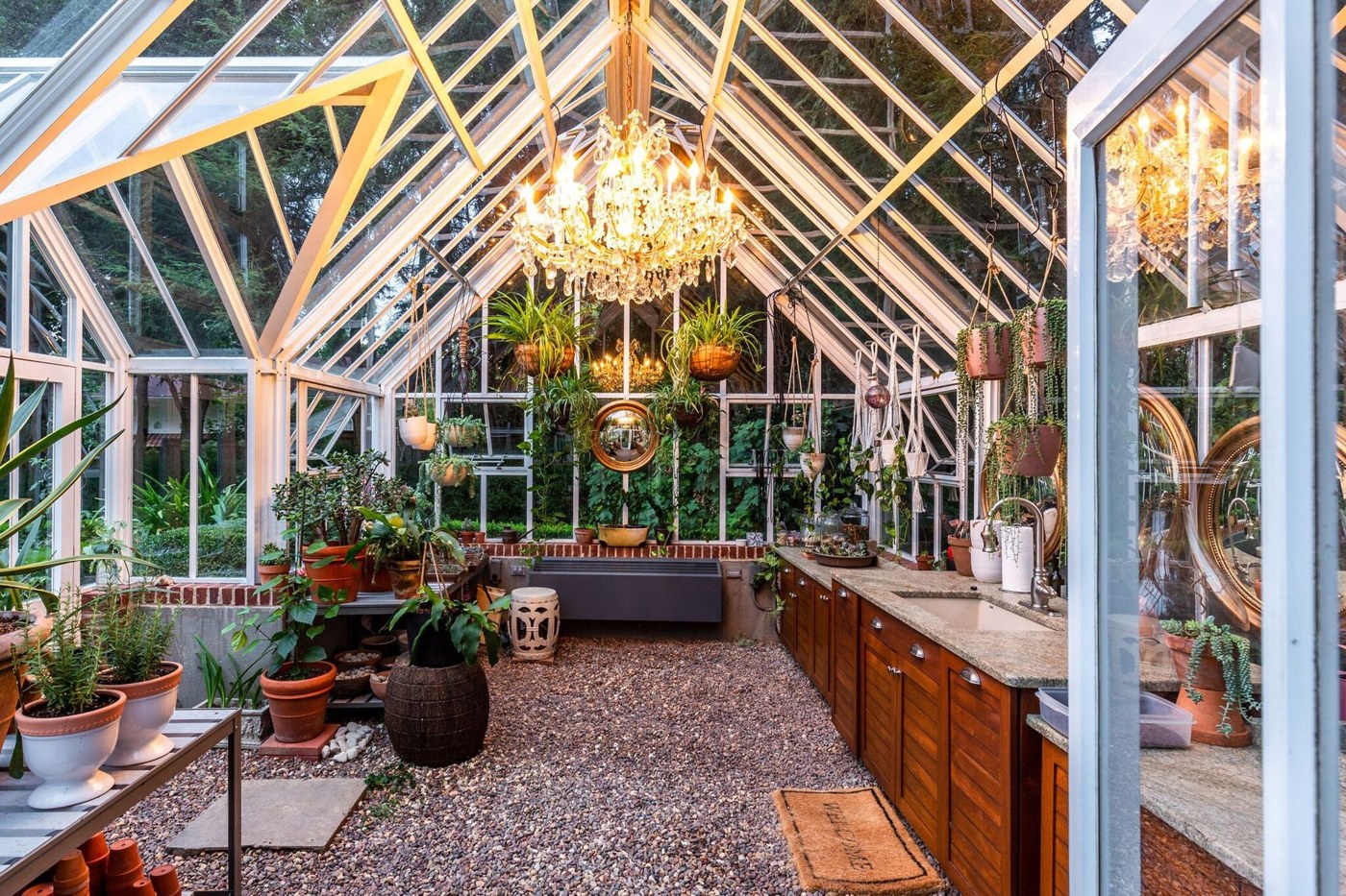 Greenhouse used as an outdoor living room