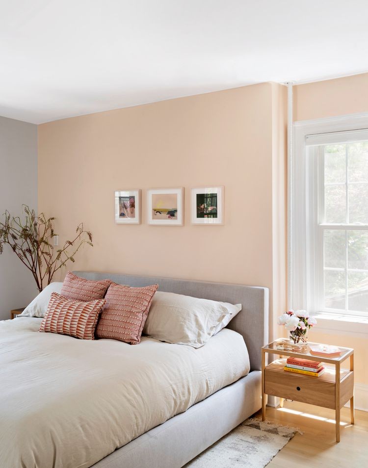 Peach and neutral bedroom