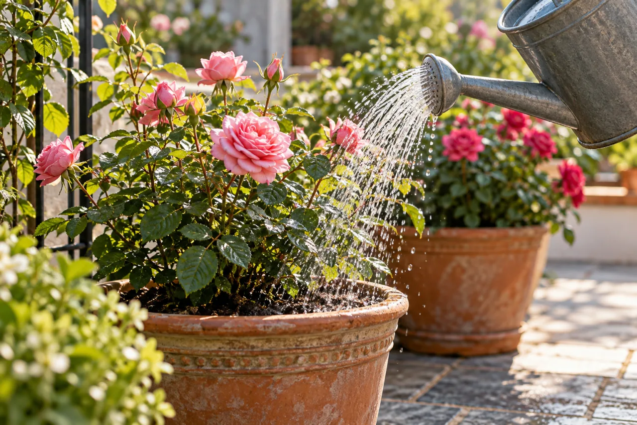 Watering and Caring for Potted Roses