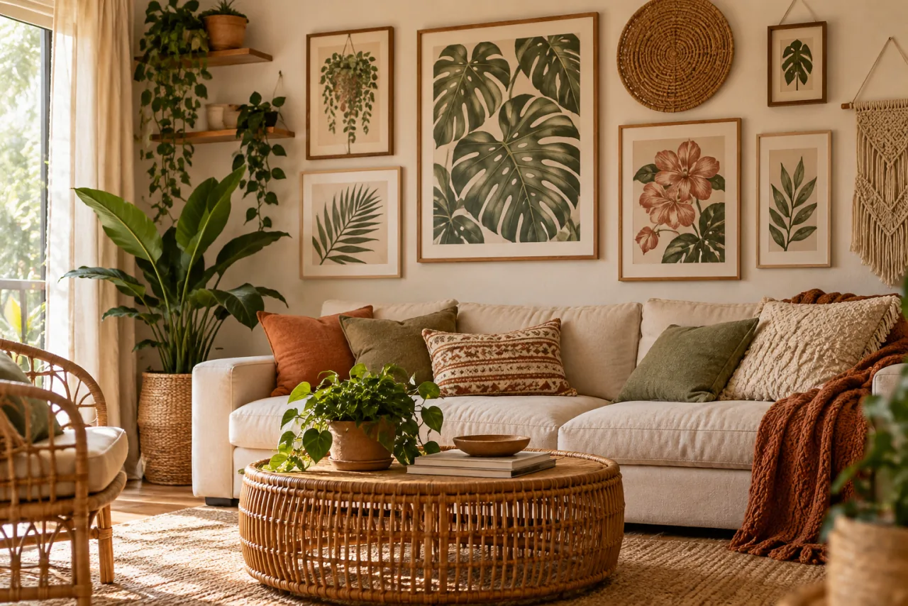 22 Modern Boho Living Room Ideas You'll Absolutely Love 21 Decorate With Botanical Prints and Wall Art