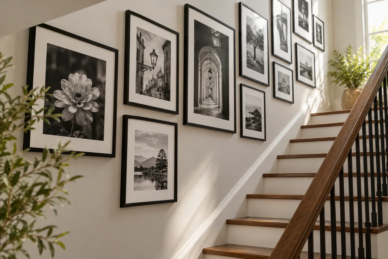 How to Style a Staircase Wall: 26 Inspiring Decor Ideas 24 Display a Series of Artistic Photographs in Black and White