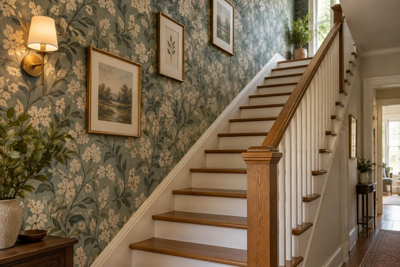 How to Style a Staircase Wall: 26 Inspiring Decor Ideas 25 Use Wallpaper or Wall Coverings for Texture and Pattern
