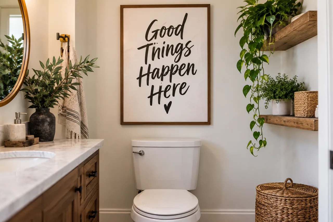 25 Gorgeous Above Toilet Decor Ideas You’ll Want to Steal 22 Bold Typography Wall Art