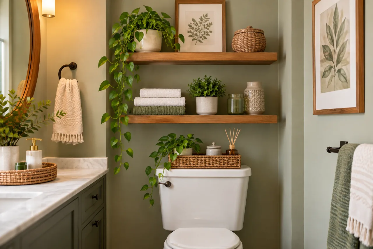 25 Gorgeous Above Toilet Decor Ideas You’ll Want to Steal 25 Combining Multiple Elements for a Cohesive Style