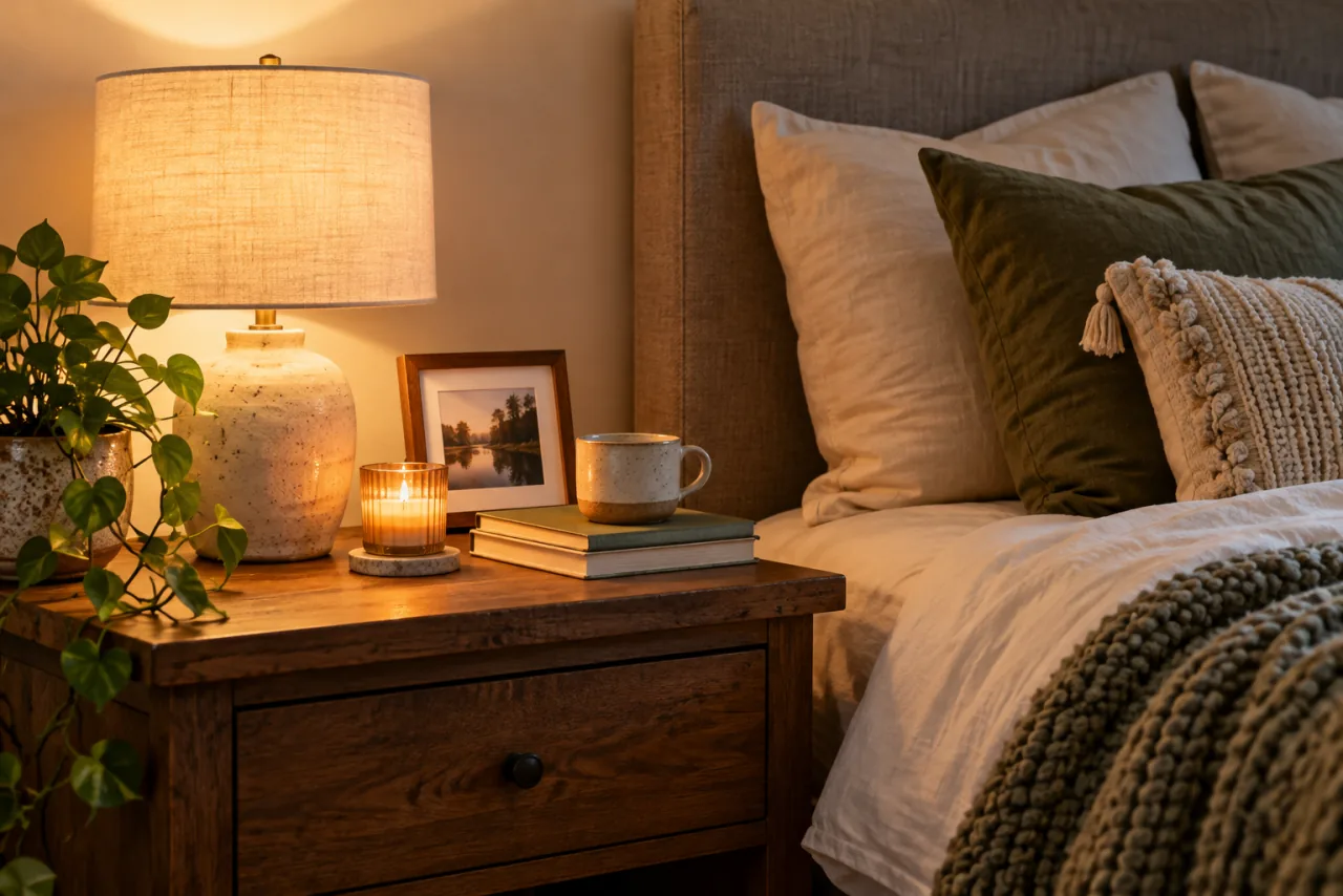 23 Warm and Cozy Bedroom Ideas for the Ultimate Retreat 22 Inviting Nightstands With Warm Lighting and Personal Items