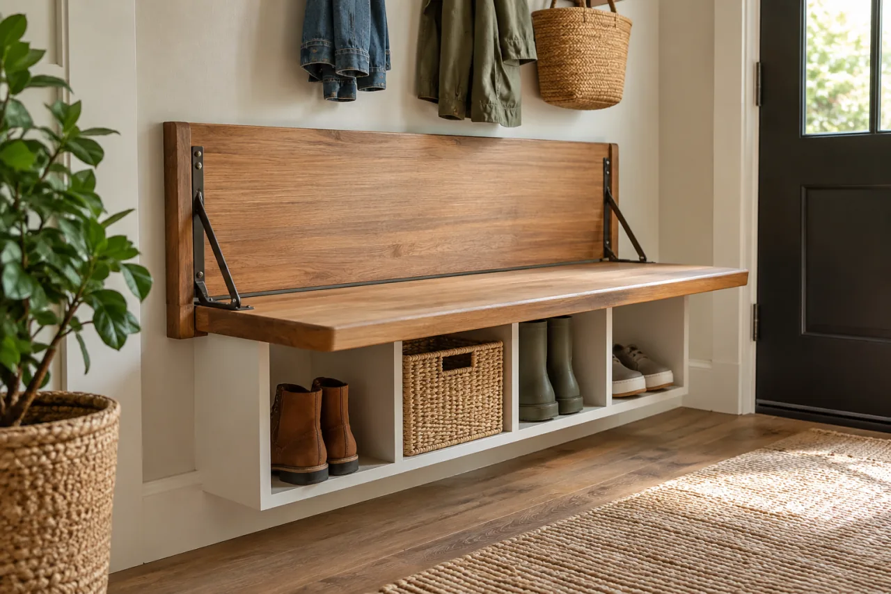 16 Space-Saving DIY Mudroom Ideas Perfect for Small Spaces 10 Installing Fold-Down Seating With Storage