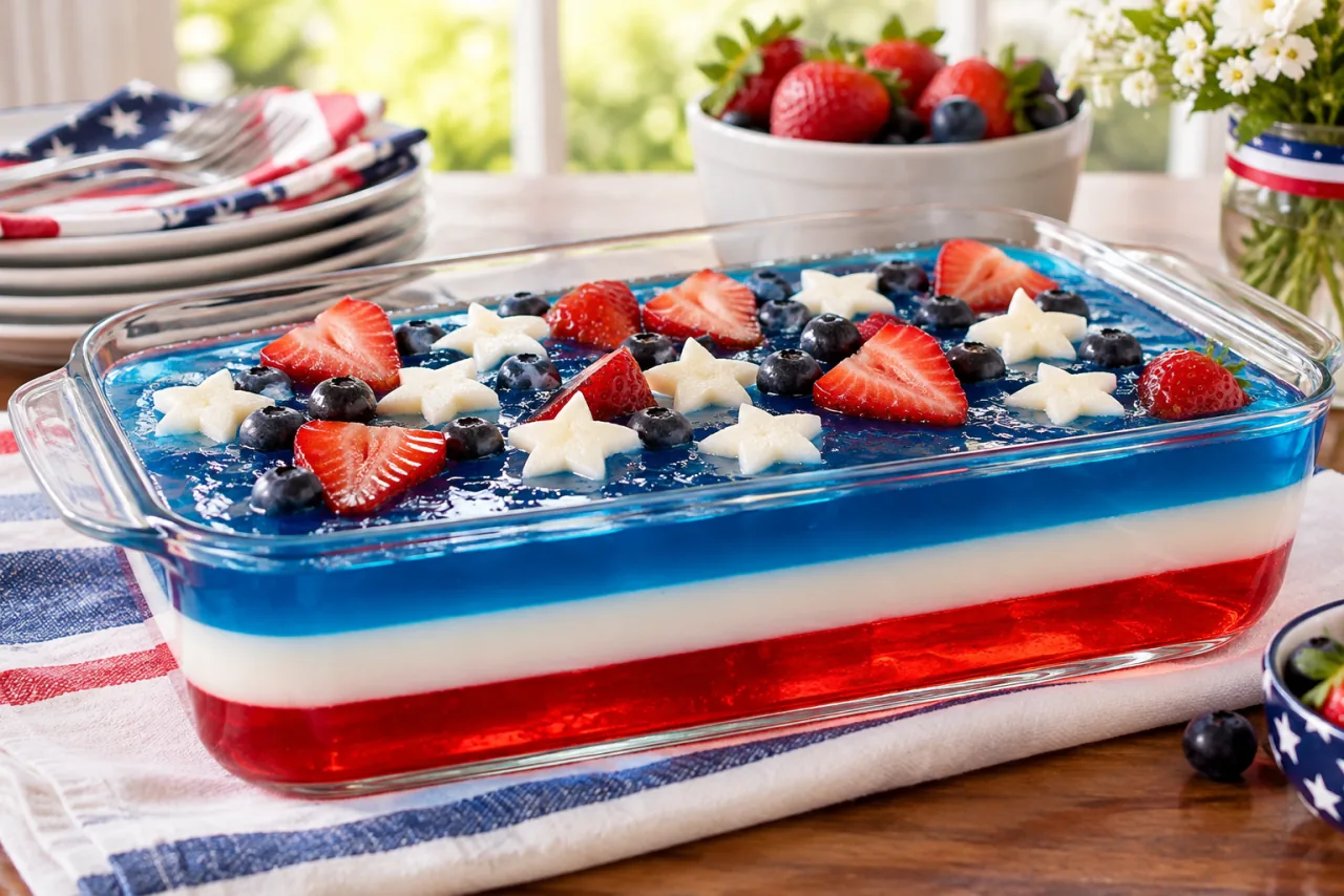 17 Patriotic 4th of July Kitchen Tray Ideas to Style With Ease 14 Red, White, and Blue Layered Jello