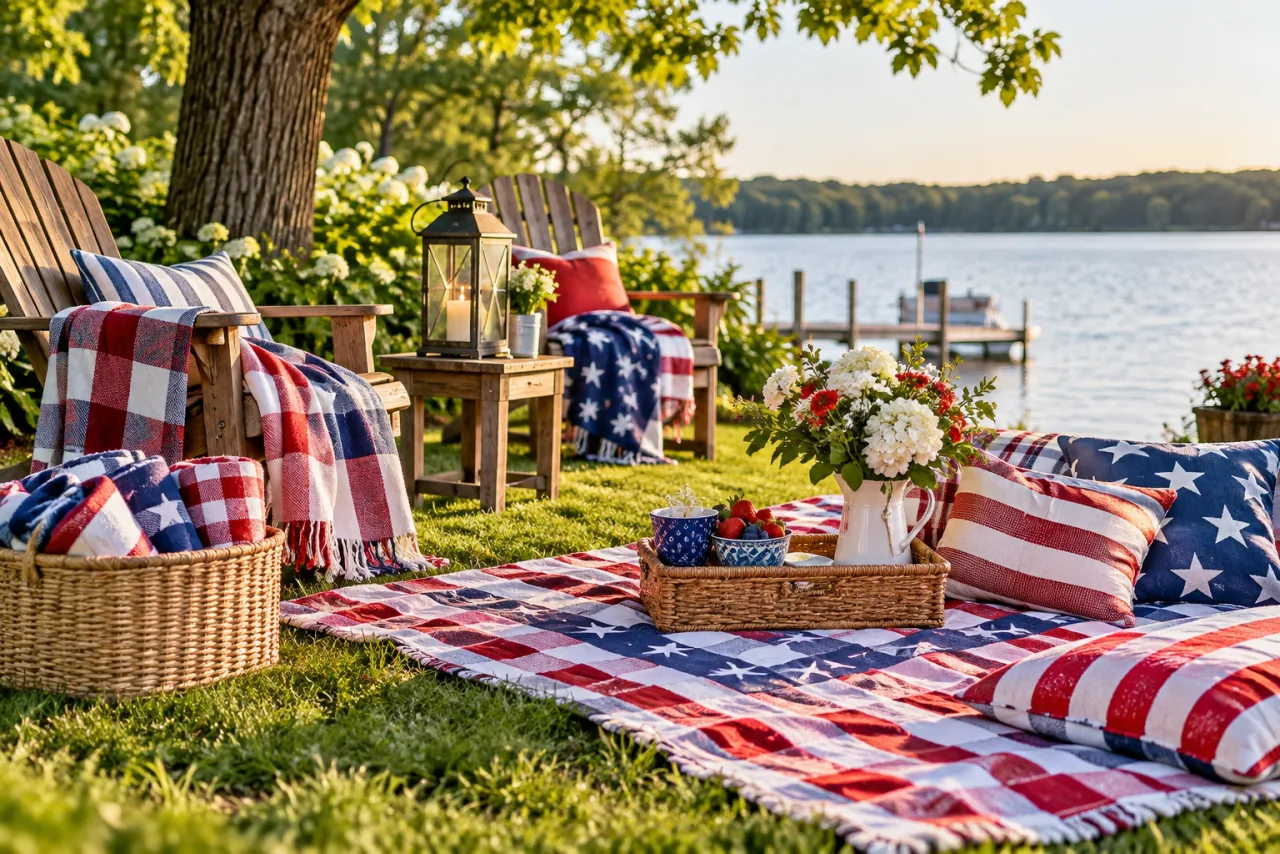 16 Easy Outdoor 4th of July Decor Ideas to Set the Scene 16 Incorporate Red, White, and Blue Picnic Blankets