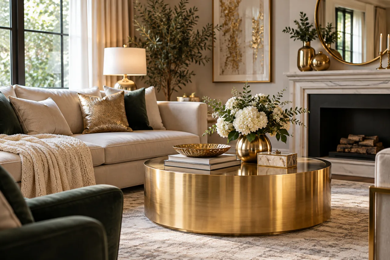 18 Luxurious Living Room Ideas With Sophisticated Style Details 8 Use Metallic Accents for a Glamorous Touch