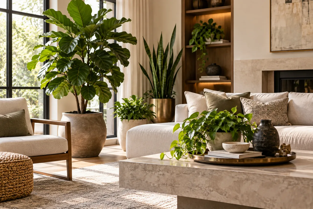 18 Luxurious Living Room Ideas With Sophisticated Style Details 13 Add a Touch of Nature With Elegant Indoor Plants