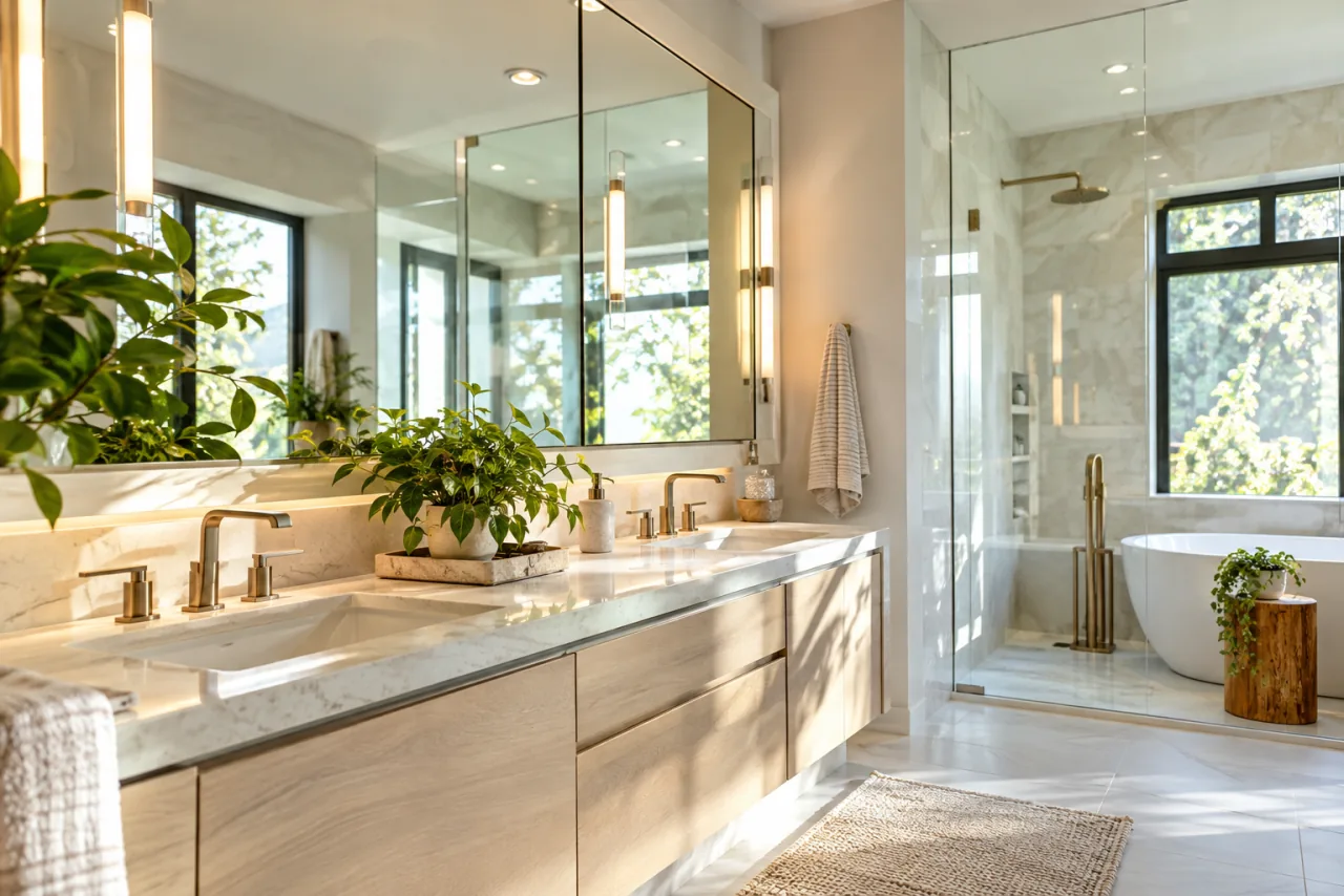 18 Inspiring Bathroom Remodel Ideas That Redefine Possibility 15 Use Mirrored Surfaces to Brighten and Expand