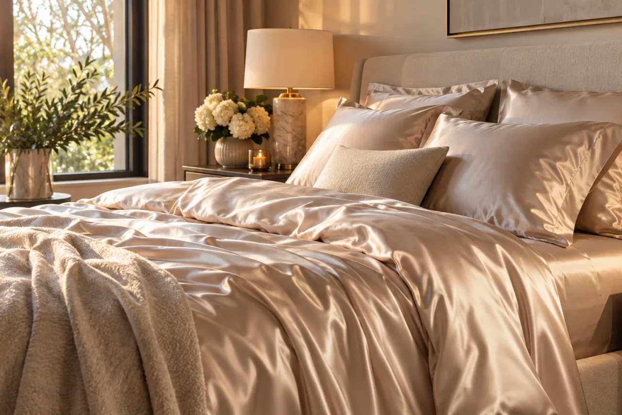 10 Dreamy Bedding Trends to Try This Year 1 Luxe Satin and Silk Sheets